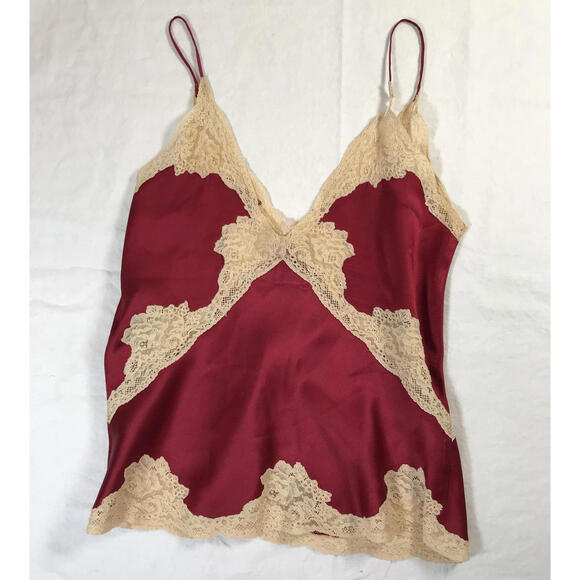 Sabbia Rosa Women's Silk Burgundy and Beige Lace Chemise - Picture 3 of 4